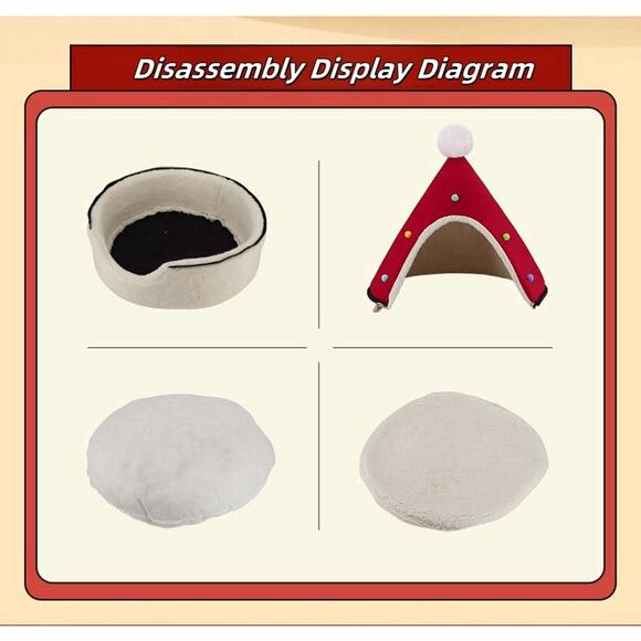 Christmas Pet House Tent Warm Sleeping Bed Indoor for Cat and Puppy - Picture 9 of 10